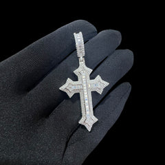 Moissanite Iced Out Baguette Cross Pendant, 925 Sterling Silver Cross Necklace, VVS1 D Color Moissanite, Hip Hop Religious Jewelry, GRA Certified