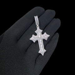 Moissanite Iced Out Baguette Cross Pendant, 925 Sterling Silver Cross Necklace, VVS1 D Color Moissanite, Hip Hop Religious Jewelry, GRA Certified