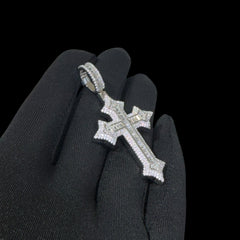 Moissanite Iced Out Baguette Cross Pendant, 925 Sterling Silver Cross Necklace, VVS1 D Color Moissanite, Hip Hop Religious Jewelry, GRA Certified