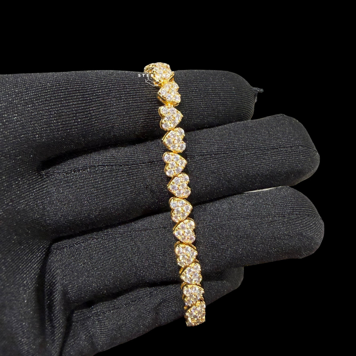 Moissanite Heart Bracelet, 925 Sterling Silver Gold Heart Tennis Bracelet 7"