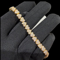 Moissanite Heart Bracelet, 925 Sterling Silver Gold Heart Tennis Bracelet 7"