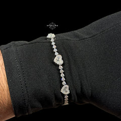 Moissanite Heart Tennis Bracelet, 925 Sterling Silver Baguette Heart Halo Bracelet