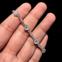 Moissanite Heart Tennis Bracelet, 925 Sterling Silver Baguette Heart Halo Bracelet