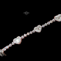 Moissanite Heart Tennis Bracelet, 925 Sterling Silver Baguette Heart Halo Bracelet