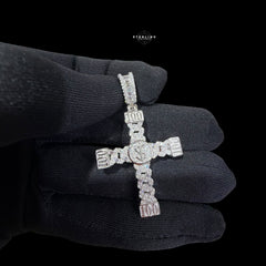 Moissanite Money Cross Pendant 925 Sterling Silver, Iced Out 100 Dollar Sign Cross Necklace,