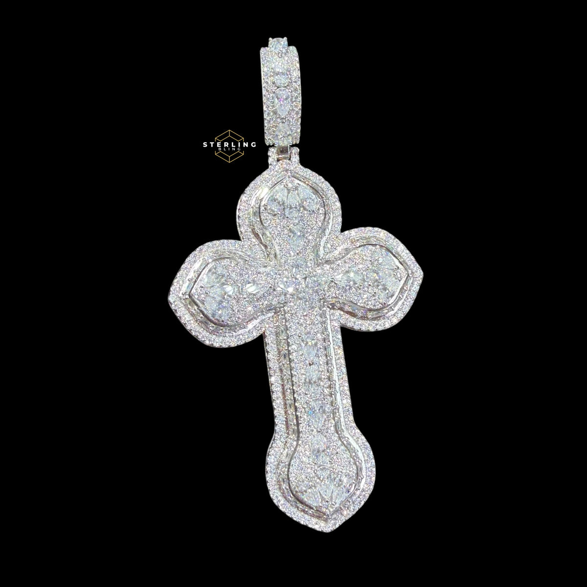 Moissanite Pear Cut Cross Pendant Iced Out