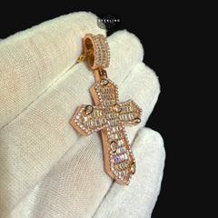Moissanite Rose Gold Marquis Baguette Cross Pendant