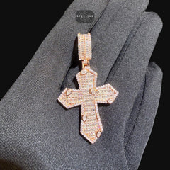 Moissanite Rose Gold Marquis Baguette Cross Pendant