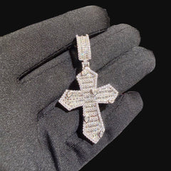 Moissanite Silver Marquis Baguette Cross Pendant