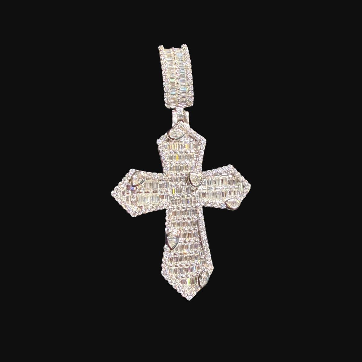 Moissanite Silver Marquis Baguette Cross Pendant