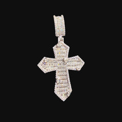 Moissanite Silver Marquis Baguette Cross Pendant