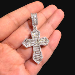 Moissanite Silver Marquis Baguette Cross Pendant