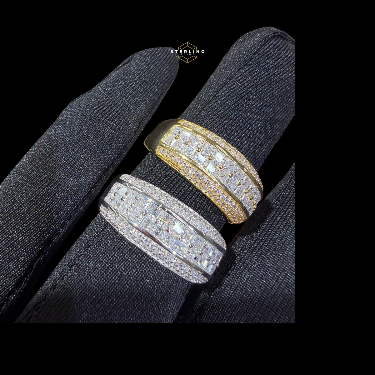 Mens Princess Cut Moissanite Engagement Ring, 925 Sterling Silver Wedding Band