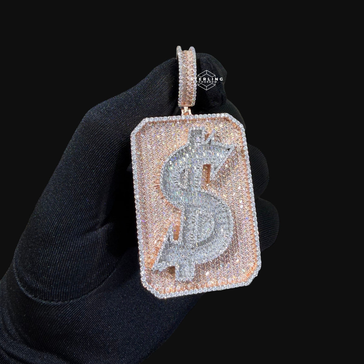 Moissanite Money Dog Tag Pendant, Rose Gold Two Tone