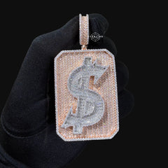 Moissanite Money Dog Tag Pendant, Rose Gold Two Tone