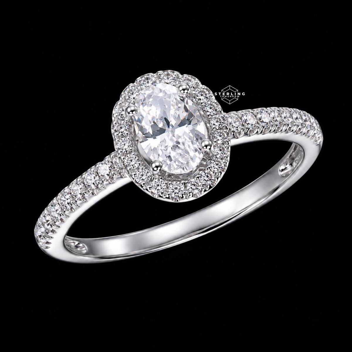 Oval Halo 1.9 CTW Moissanite Ladies Engagement Ring 925 Sterling Silver