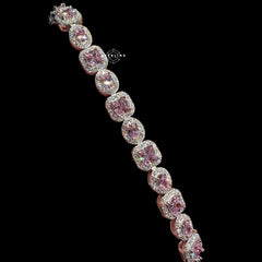 Moissanite Tennis Bracelet 925 Sterling Silver, Pink CZ Halo Moissanite Bracelet, 7 Inch Pink Stone