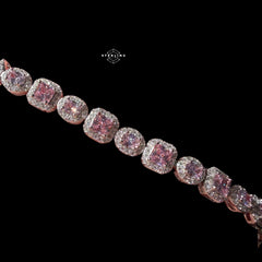 Moissanite Tennis Bracelet 925 Sterling Silver, Pink CZ Halo Moissanite Bracelet, 7 Inch Pink Stone