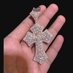 Moissanite Big Pointer Rose Gold Cross Pendant