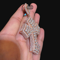 Moissanite Big Pointer Rose Gold Cross Pendant
