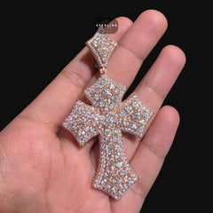 Moissanite Big Pointer Rose Gold Cross Pendant