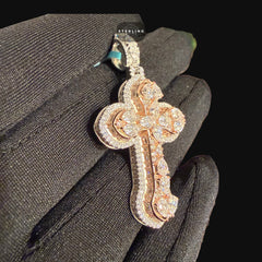 Moissanite Small Pear Cut Rose Gold Cross Pendant
