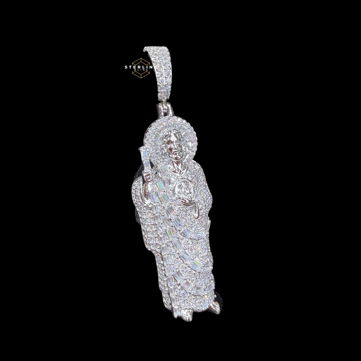 Moissanite San Judas Pendant 925 Sterling Silver, Iced Out Saint Jude Necklace