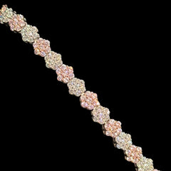 Moissanite Flower Bracelet, 925 Sterling Silver Pink CZ Honeycomb Bracelet, 5mm Two Tone 7 Inch Floral Bracelet for Women
