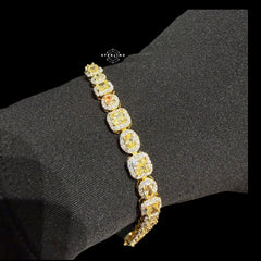 Moissanite Tennis Bracelet, 925 Sterling Silver Gold Yellow CZ Halo Bracelet, 7 Inch Two Tone
