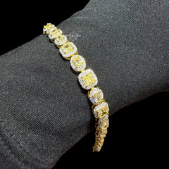Moissanite Tennis Bracelet, 925 Sterling Silver Gold Yellow CZ Halo Bracelet, 7 Inch Two Tone