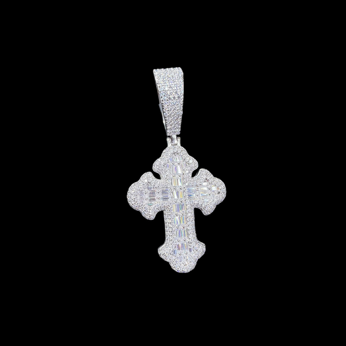 Moissanite Baguette Cross Pendant + Rope Chain