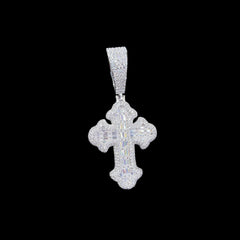 Moissanite Baguette Cross Pendant + Rope Chain