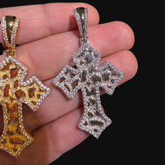Nugget Cross Pendant Iced Out 14k Gold Plated CZ