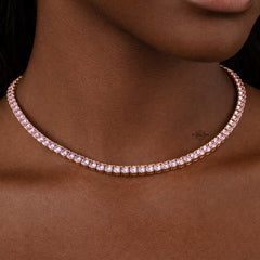 4mm Pink Iced Tennis Chain, 14K Rose Gold Finish