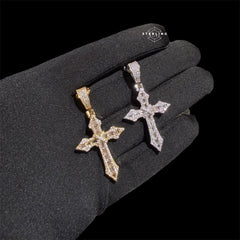 Iced Out Point Cross Pendant + Rope Chain
