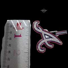 Iced Out Letter A Pendant Necklace, 14K White Gold Plated CZ Diamond Initial Necklace for Men, Red White Blue Enamel A Charm, w/ Rope Chain