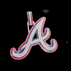 Iced Out Letter A Pendant Necklace, 14K White Gold Plated CZ Diamond Initial Necklace for Men, Red White Blue Enamel A Charm, w/ Rope Chain