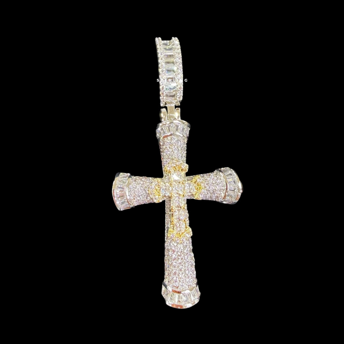 Iced Out Silver Gold Two Tone Cross Pendant