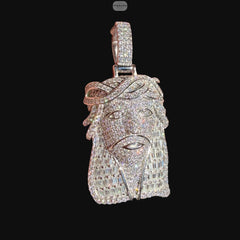 Iced Out Baguette Jesus Pendant | 14K White Gold Plated Jesus Head Necklace, CZ Hip Hop Pendant with Free Rope Chain