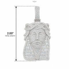Iced Out Baguette Jesus Pendant | 14K White Gold Plated Jesus Head Necklace, CZ Hip Hop Pendant with Free Rope Chain