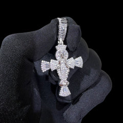Iced Angel Cross Pendant 14K White Gold Finish