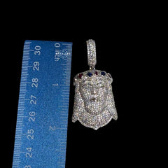 Silver Iced Out Jesus Pendant, Colorful Crown CZ Diamond Jesus Face Necklace