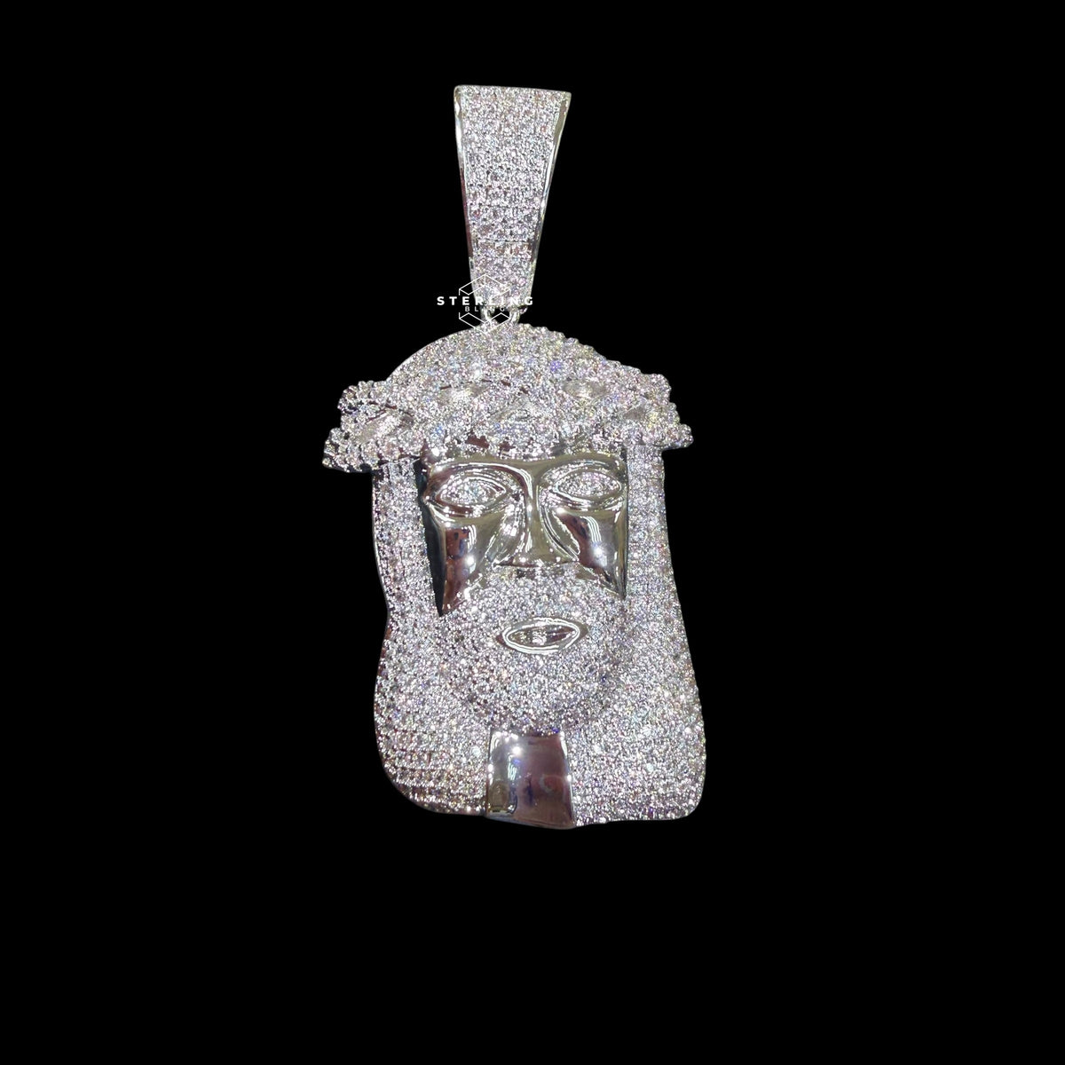 Silver Iced Out Jesus Face Pendant, CZ Diamond Jesus Head Necklace for Men