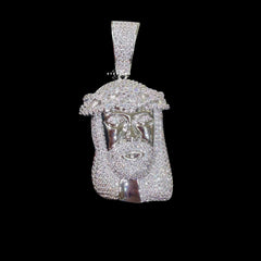 Silver Iced Out Jesus Face Pendant, CZ Diamond Jesus Head Necklace for Men