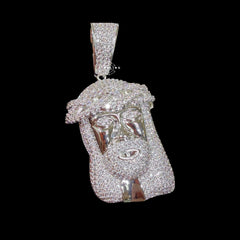 Silver Iced Out Jesus Face Pendant, CZ Diamond Jesus Head Necklace for Men