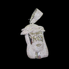 Silver Iced Out Jesus Face Pendant, CZ Diamond Jesus Head Necklace for Men