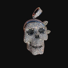 Iced Out Skull Pendant | 14K White Gold Plated Skull Necklace, CZ Hip Hop Statement Pendant with Free Rope Chain
