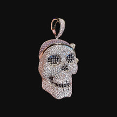 Iced Out Skull Pendant | 14K White Gold Plated Skull Necklace, CZ Hip Hop Statement Pendant with Free Rope Chain