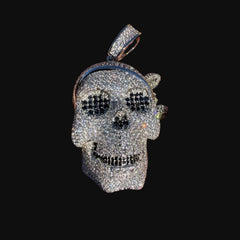 Iced Out Skull Pendant | 14K White Gold Plated Skull Necklace, CZ Hip Hop Statement Pendant with Free Rope Chain