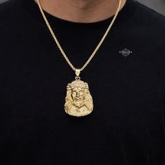 Steel Gold Jesus Head Thorns Pendant
